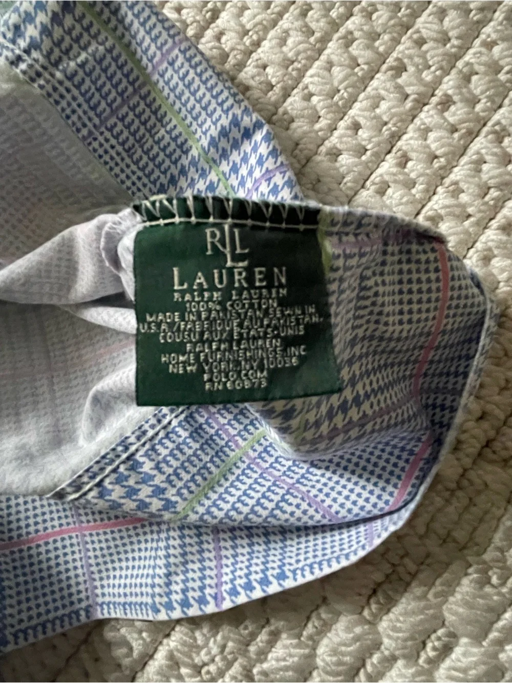 Ralph Lauren Blue & White Plaid Pillow Shams with Pink & Green Accents